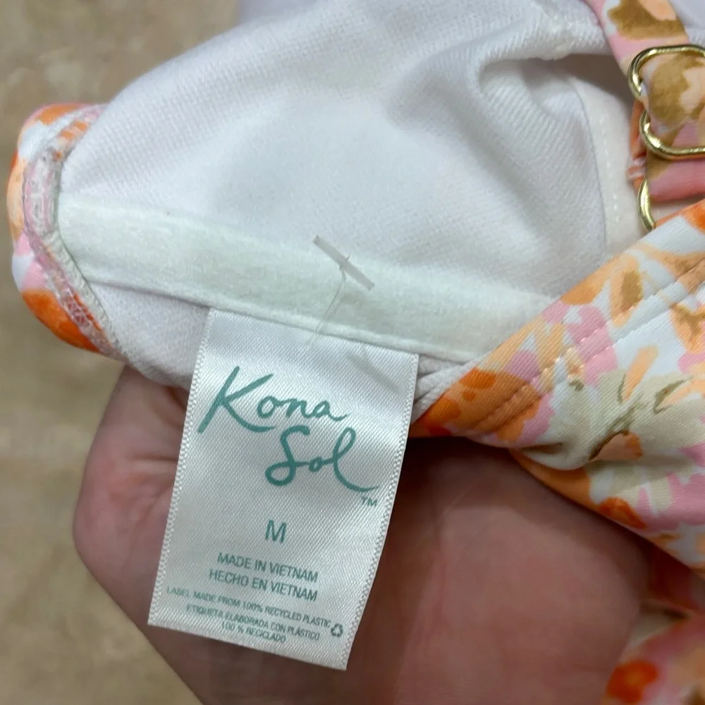 Kona Sol Pink and Orange Floral One-Piece Swimsuit